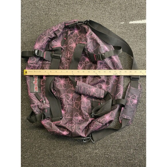 Vintage Jansport Duffel Bag Pink Black Floral Overnight Travel 23" X 14" x 11" - Picture 8 of 13